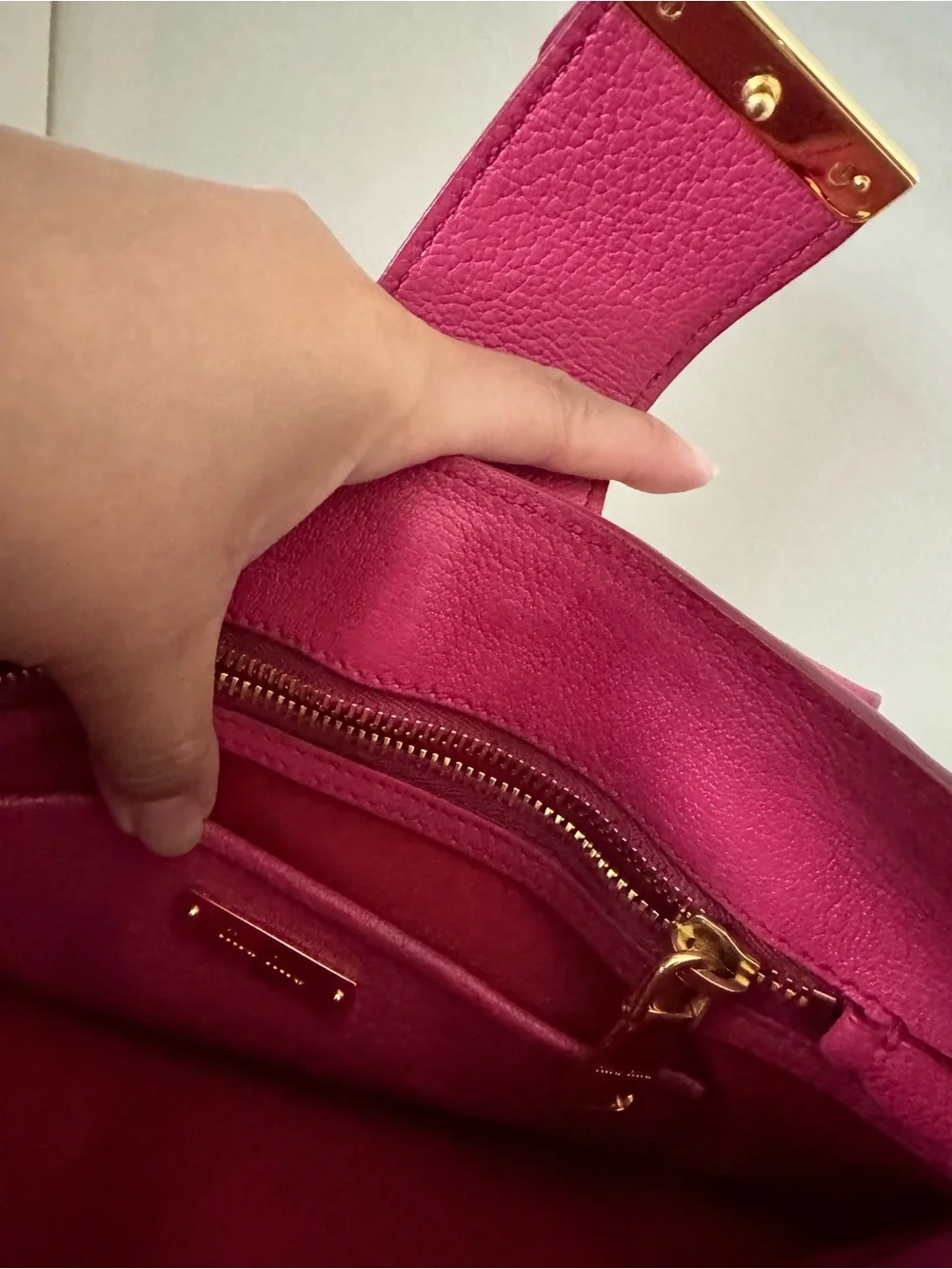 Miu Miu - PINK Pebbled Leather Satchel with Gold Hardware